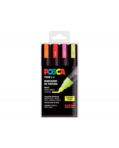 Rotulador uni posca pc 5m 4c marcador de pintura punta conica 18 25 mm bolsa de 4 unidades colores fluorescente