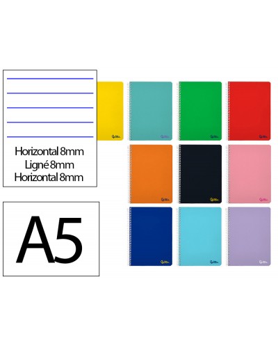 Cuaderno espiral liderpapel din a5 smart tapa blanda 80h 75gr horizontal 8mm con margen colores surtidos