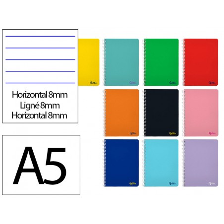 Cuaderno espiral liderpapel din a5 smart tapa blanda 80h 75gr horizontal 8mm con margen colores surtidos