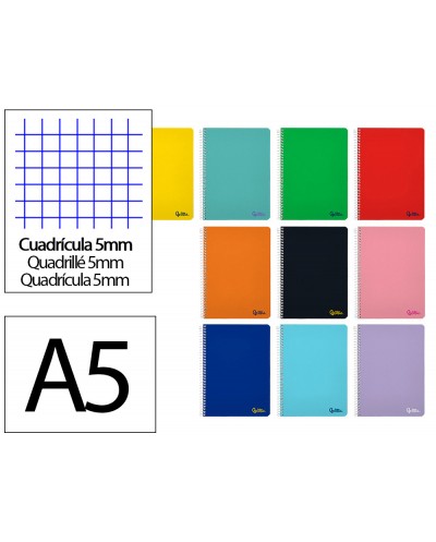 Cuaderno espiral liderpapel din a5 smart tapa blanda 80h 75gr cuadro 5mm con margen colores surtidos