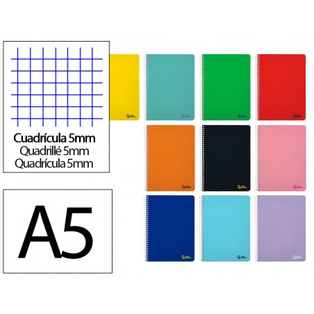 Cuaderno espiral liderpapel din a5 smart tapa blanda 80h 75gr cuadro 5mm con margen colores surtidos
