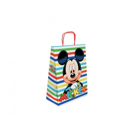 Bolsa para regalo basika papel celulosa 90 gr mickey con asa retorcida tamano s 240x100x320mm