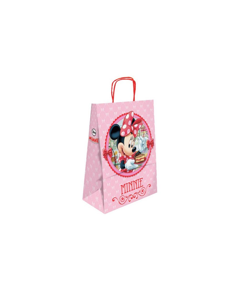 Bolsa para regalo basika papel celulosa 90 gr minnie con asa retorcida tamano s 240x100x320mm