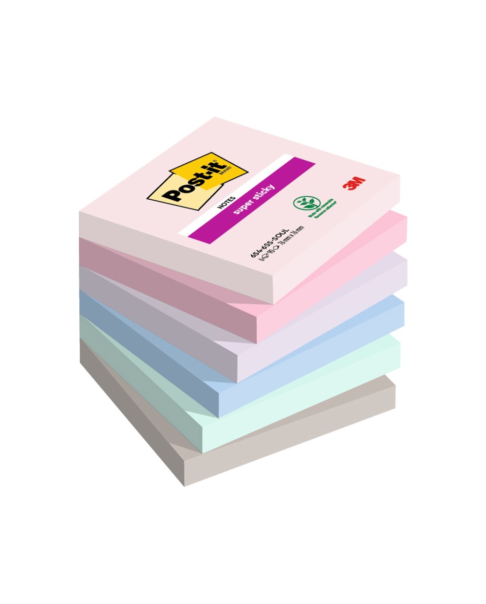 Bloc de notas adhesivas quita y pon post it super sticky carnival 100 pefc 76x127 mm pack de 6 blocs colores