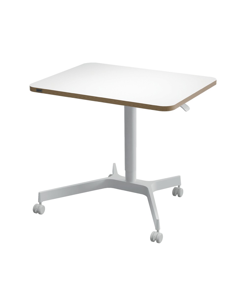 Mesa leitz ergo regulable en altura neumatica tablero 80x60 cm con 4 ruedas color blanco
