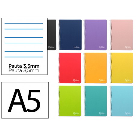 Cuaderno espiral liderpapel din a5 witty tapa dura 80h 90gr rayado montessori 35 mm colores surtidos