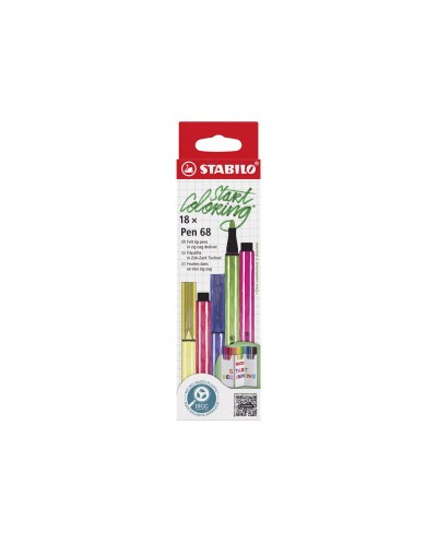 Rotulador stabilo acuarelable pen 68 zi zag estuche de 18 unidades colores surtidos