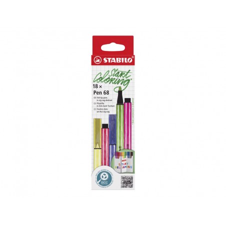 Rotulador stabilo acuarelable pen 68 zi zag estuche de 18 unidades colores surtidos