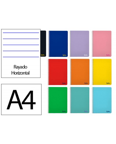 Cuaderno espiral liderpapel a4 micro smart tapa blanda 80h 75gr horizontal 7mm doble margen 4 taladros colores