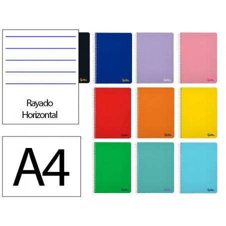 Cuaderno espiral liderpapel a4 micro smart tapa blanda 80h 75gr horizontal 7mm doble margen 4 taladros colores