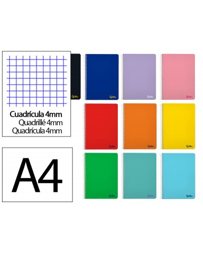 Cuaderno espiral liderpapel a4 micro smart tapa blanda 80h 75gr cuadro 5mm doble margen 4 taladros colores