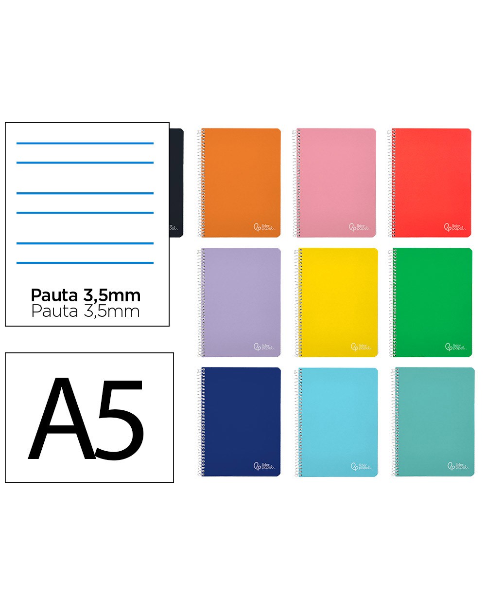 Cuaderno espiral liderpapel din a5 witty tapa dura 80h 90gr pauta ancha 35mm con margen colores surtidos