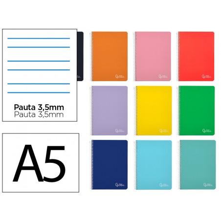 Cuaderno espiral liderpapel din a5 witty tapa dura 80h 90gr pauta ancha 35mm con margen colores surtidos
