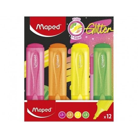 Rotulador maped fluorescente glitter blister de 12 unidades colores surtidos