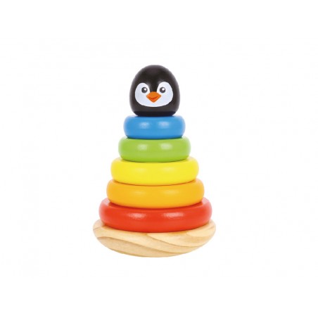 Juego infantil imaginovo madera forma de pinguino torre de formas apilables 12 meses 7 piezas 18x12x12cm