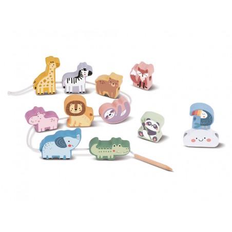 Juego infantil imaginovo madera cuentas animales para enhebrar 24 meses 13 piezas 27x65x65cm