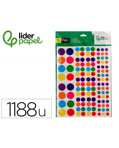 Gomets liderpapel autoadhesivo s figuras de colores y tamanossurtidos bolsa de 10 hojas 1188 unidades