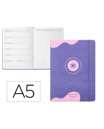Agenda escolar antartik 25 26 encuadernada ggo simil piel morado semana vista a5 bilingue papel fsc 80 gr