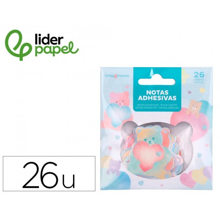 Pegatinas imaginovo notas adhesivas papel forma oso y corazon 110x105 mm en blister
