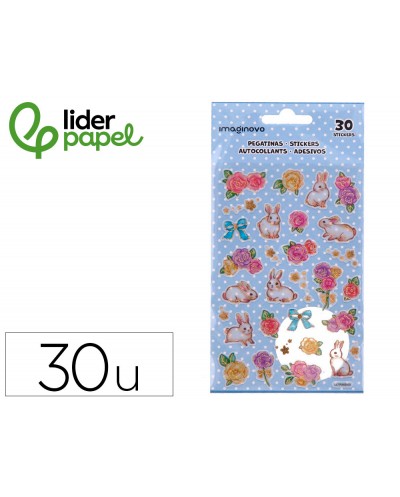 Pegatinas imaginovo flores y conejos de papel 190x104 mm en blister