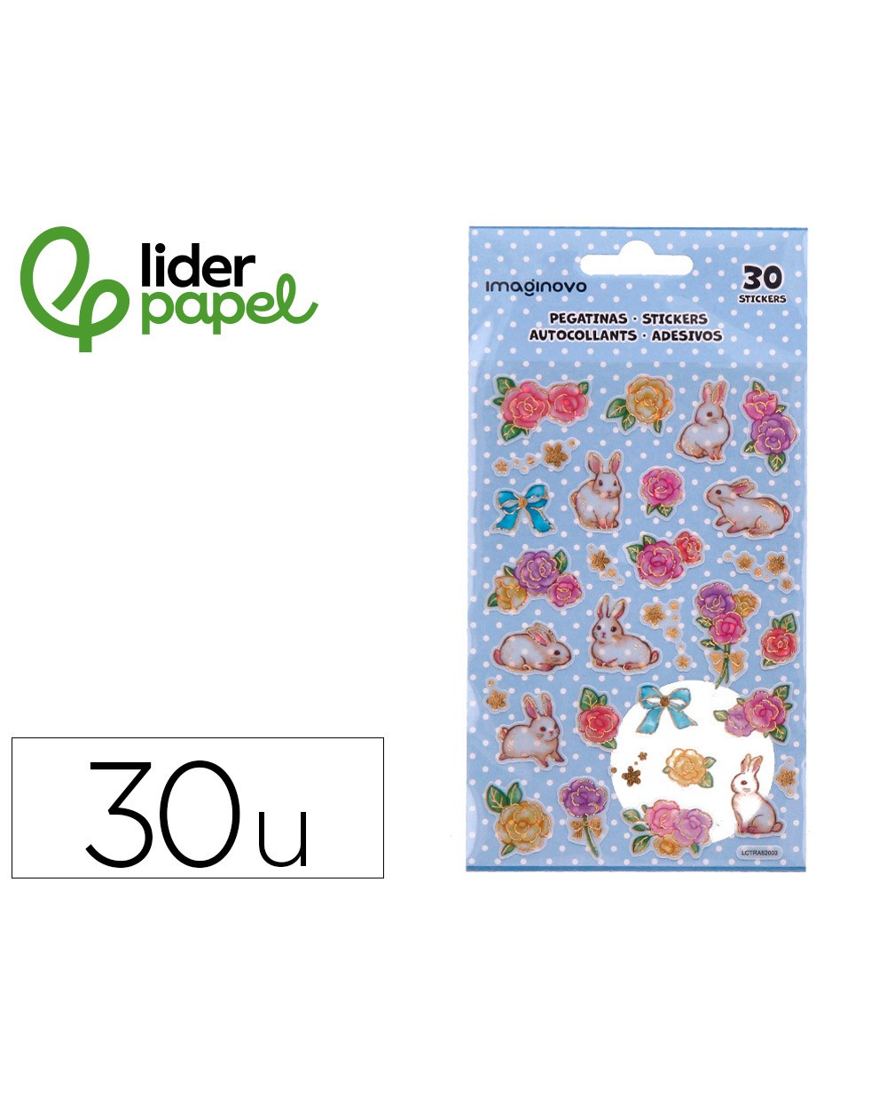 Pegatinas imaginovo flores y conejos de papel 190x104 mm en blister