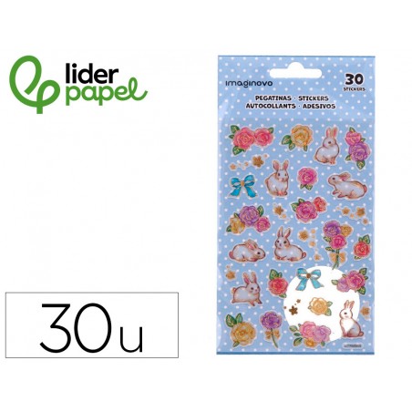 Pegatinas imaginovo flores y conejos de papel 190x104 mm en blister