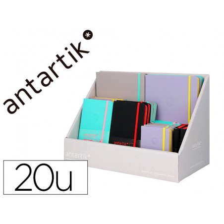 Cuaderno con gomilla antartik note tapa dura y blanda bicolor a5 a6 a7 expositor de 20 unidades surtidas