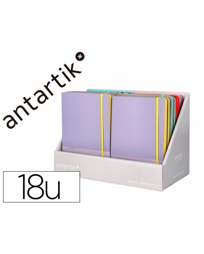 Cuaderno con gomilla antartik note tapa dura y blanda bicolor expositor de 18 unidades surtidas