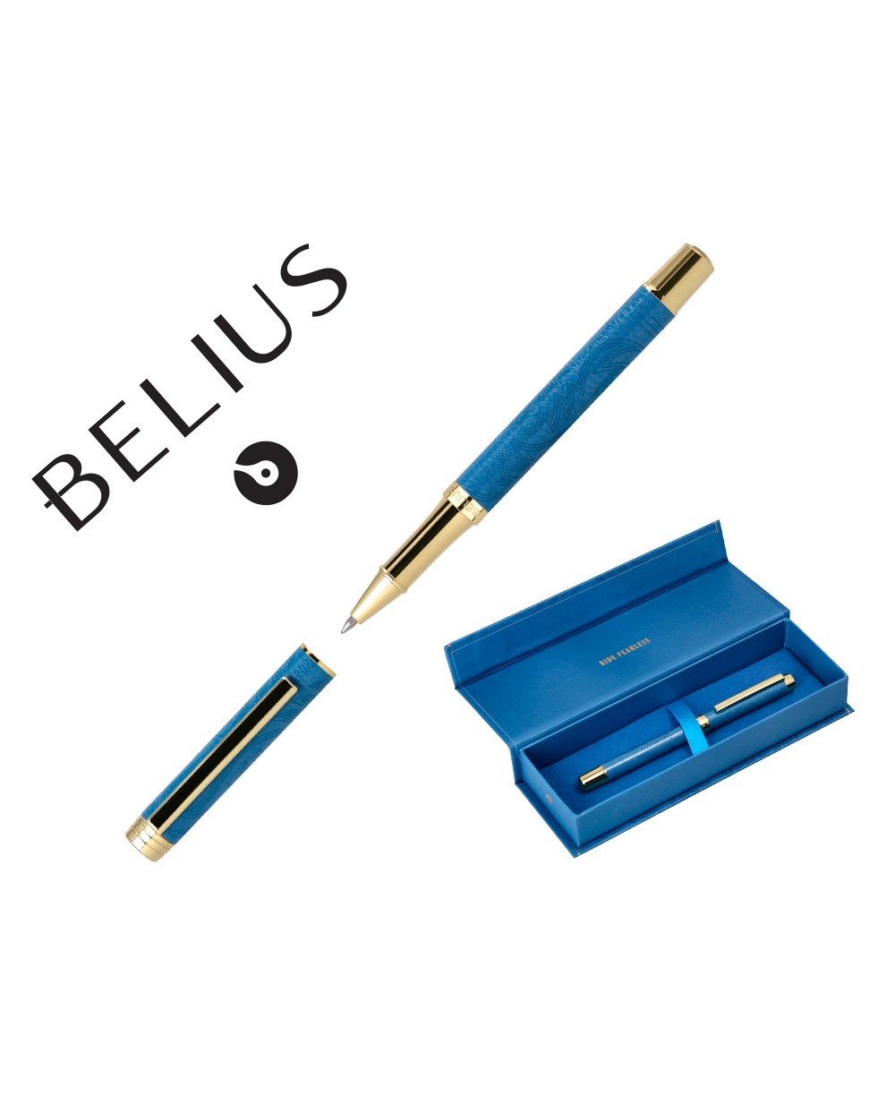 Roller belius wild west aluminio color azul marino dorado tinta color negro caja de diseno