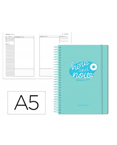 Agenda escolar antartik 25 26 espiral here and now turquesa dia pagina a5 bilingue papel fsc 80 gr 80 gr