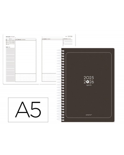 Agenda escolar antartik 25 26 espiral essentials negro dia pagina a5 bilingue papel fsc 80 gr