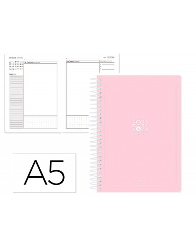 Agenda escolar antartik 25 26 espiral essentials rosa dia pagina a5 bilingue papel fsc 80 gr