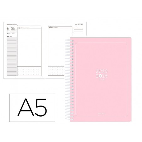 Agenda escolar antartik 25 26 espiral essentials rosa dia pagina a5 bilingue papel fsc 80 gr