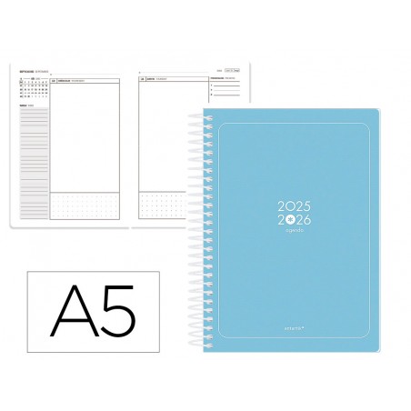 Agenda escolar antartik 25 26 espiral essentials azul dia pagina a5 bilingue papel fsc 80 gr