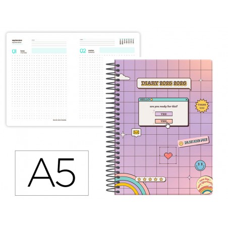 Agenda escolar liderpapel 25 26 espiral 2000 s random morado dia pagina a5 bilingue papel fsc 80 gr