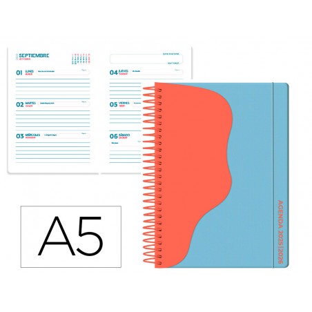 Agenda escolar liderpapel 25 26 espiral waves azul semana vista a5 bilingue papelfsc 80 gr