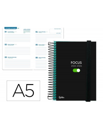 Agenda escolar liderpapel 25 26 espiral personalizable semana vista a5 bilingue papelfsc 70 gr