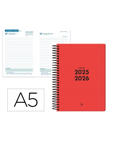 Agenda escolar liderpapel 25 26 espiral basic rojo dia pagina a5 bilingue papel fsc 70 gr fsc 70 gr
