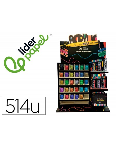 Rotulador liderpapel acrylic expositor madera sobremesa de 514 unidades colores surtidos con tester
