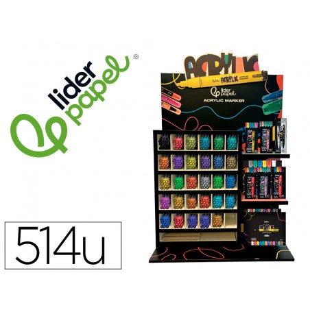 Rotulador liderpapel acrylic expositor madera sobremesa de 514 unidades colores surtidos con tester