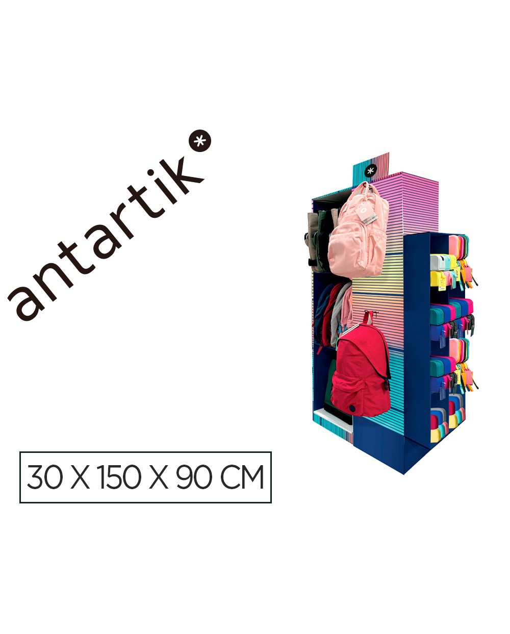 Mochila y estuche portatodo antartik expositor de suelo carton con 46 unidades surtidas 30x150x90 cm