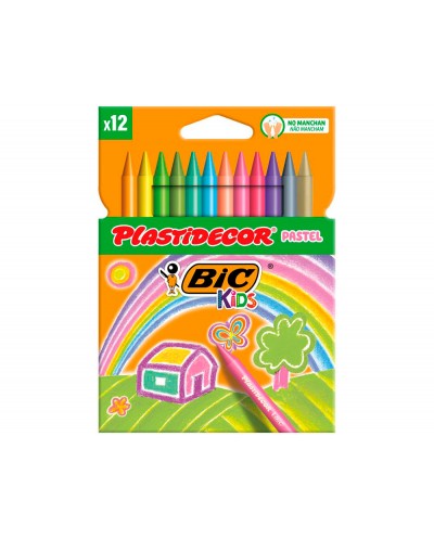 Lapices cera plastidecor pastel caja de 12 unidades colores surtidos