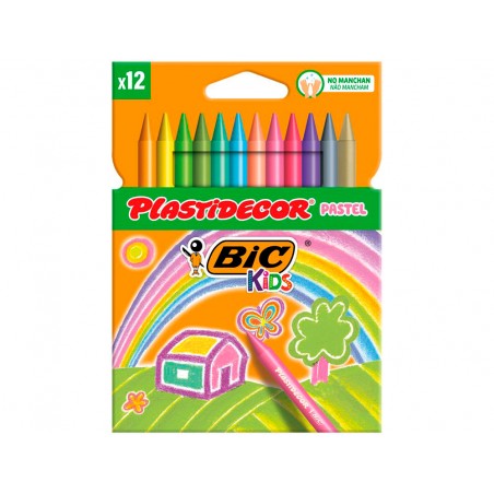 Lapices cera plastidecor pastel caja de 12 unidades colores surtidos
