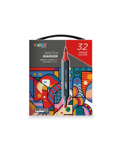 Rotulador carioca plus sketch marker doble punta pincel y biselada caja premium 32 unidades colores surtidos