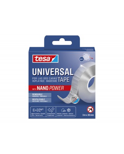 Cinta adhesiva tesa doble cara nano universal transparente 3 mt x 30 mm