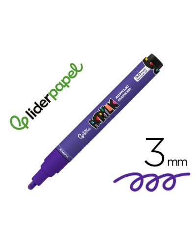Rotulador liderpapel acrylic base agua todo tipo de superficie punta redonda 3 mm purpura