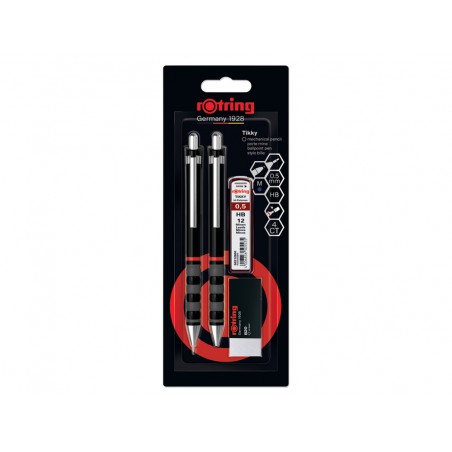 Set portaminas tikky 05 mm color negro boligrafo m goma de borrar b20 12 minas hb