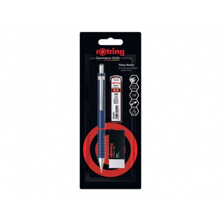 Set portaminas rotring tikky 05 mm color azul 12 minas hb goma de borrar b20