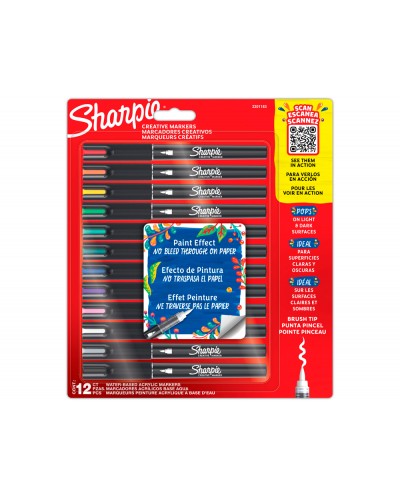 Rotulador sharpie acrilico punta pincel blister de 12 unidades colores surtidos