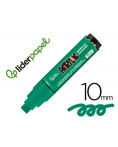 Rotulador liderpapel acrylic base agua todo tipo de superficie punta rectangular 10 mm verde